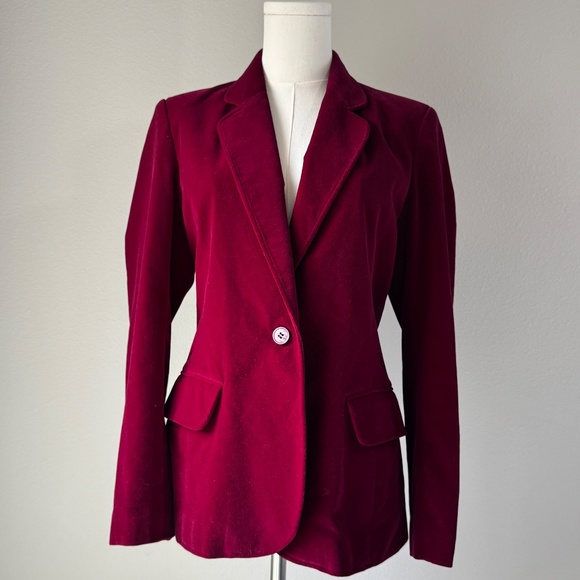 Vtg Mulberry Street Velvet Blazer Size 9/10 Wine Berry Red Holiday Party Preppy - Picture 13 of 15